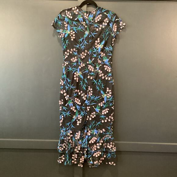 Anthropologie blue black bird embroidered shortsleeve VONE Rylee midi Dress 8 - Picture 3 of 12